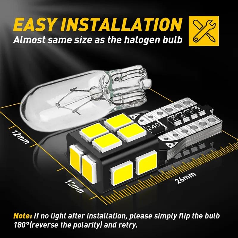 10Pcs AUXITO T10 Canbus LED Lights W5W 168 LED Bulbs No Error 2835 SMD 6000K White Car Interior Lighting Automotive Dome Lamp