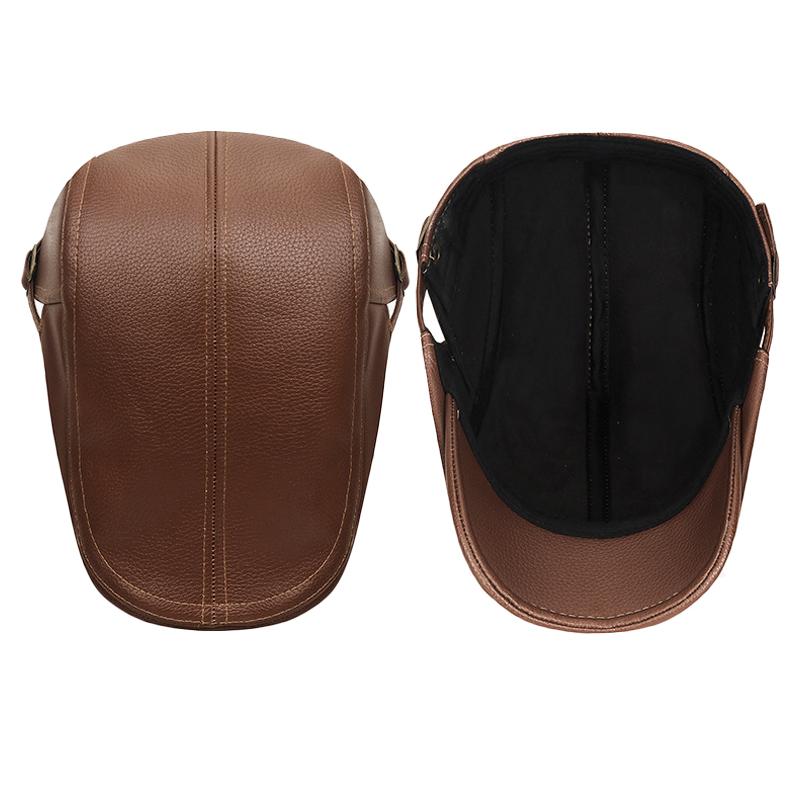 Herbst Winter Retro PU Vorwärtskappe Samt Warm Verstellbare Schirmmütze