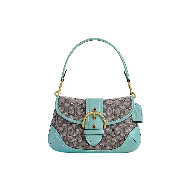 Coach Soho 27 Klassieke Monogram Magnetische Sluiting Stof En Leer Halve Maan Schoudertas Dames schoudertas Blauw Grijs CJ814-B4VSW