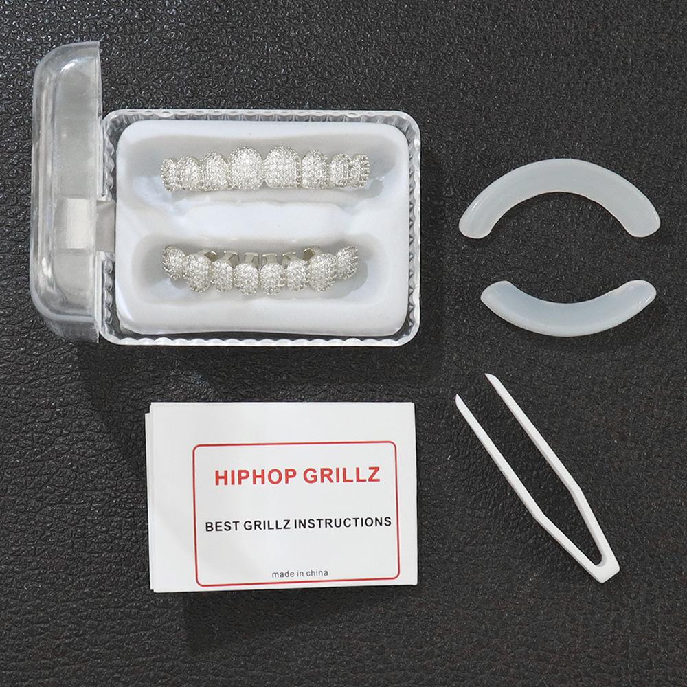 Exaggerated Eight-Tooth Gold Grillz with Copper Zirconia - Trendy European and American Hip Hop Accessory
