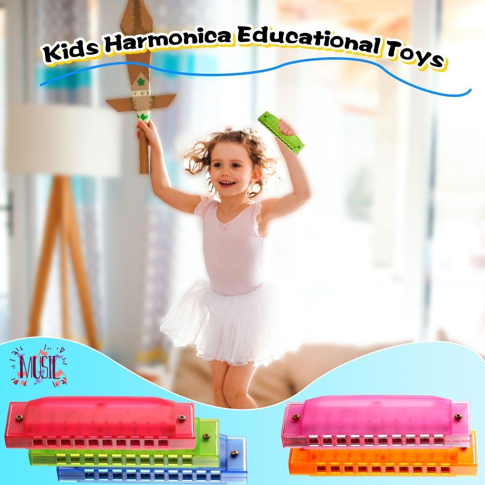 Bright Color 10 Hole Harmonica Translucent Diatonic Harmonica Kids Educational Toy