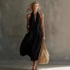 European Style Women Clothing Casual Fashion Vintage Vacation V-Neck Spaghetti Strap Maxi Dress