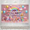 2D Pink Blue Happy Birthday Backdrop Banner for Princess Party Supplies