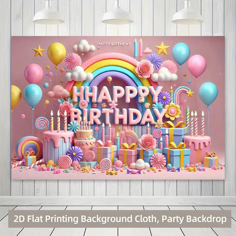 

2D Pink Blue Happy Birthday Backdrop Banner for Princess Party Supplies 47.2x31.5inch/120*80cm