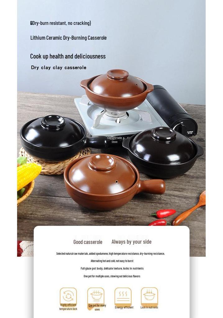 High-Temperature Resistant Clay Pot with Handle for Claypot Rice & Noodles - Durable, No Crack, Small Commercial Sand Pot