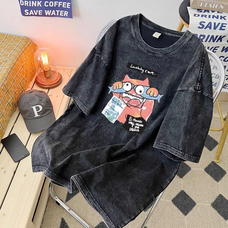 Herren-T-Shirt im amerikanischen Retro-Stil aus gewaschener Baumwolle mit kurzen Ärmeln