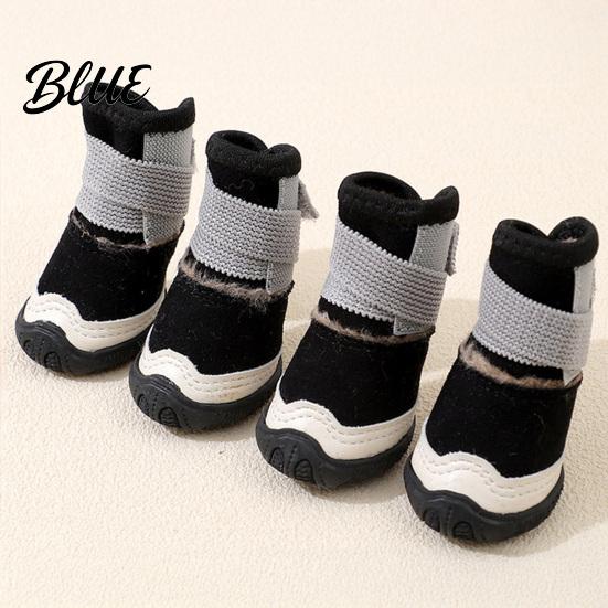 Durable Pet Footwear for Snowy Roads 4Pcs Dog Snow Boots Fleece Lined Winter Booties Anti-Skid Warm Indoor Shoes Small Dogs Paw Protectors