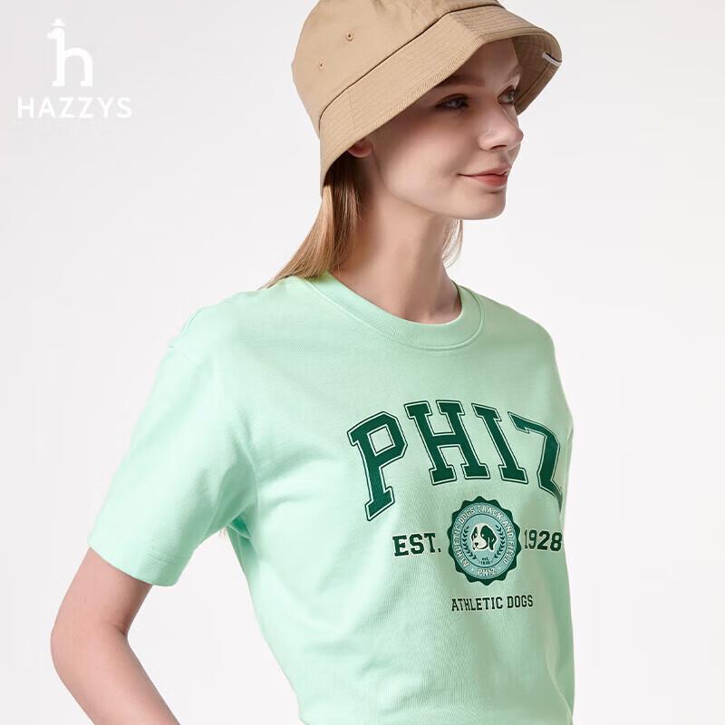 HAZZYS Women's 2025 Summer PHIZ Print Loose Short Round Neck T-shirt