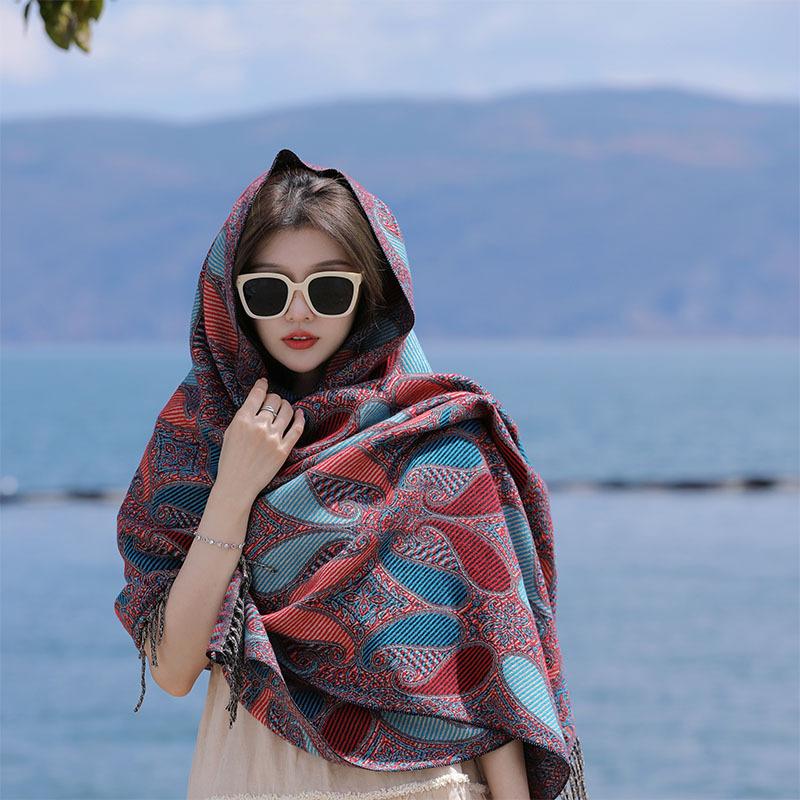 Bohemian Cloak Xizang Yunnan Thickened Scarf Women's Retro National Style With Over Cape