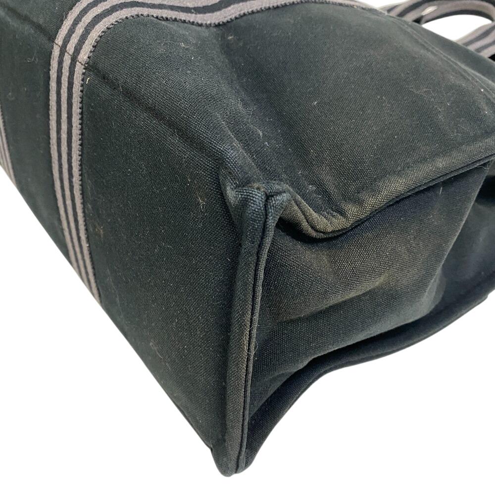 Hermes Stripe Canvas Fool Toe Tote GM Tote Bag Black Canvas Unisex Used