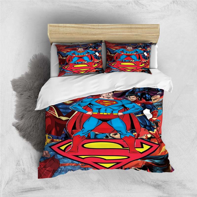 Comfortable 3D Cartoon Superhero Bedding Set, Including Duvet Cover, Pillowcases and Children's Set.