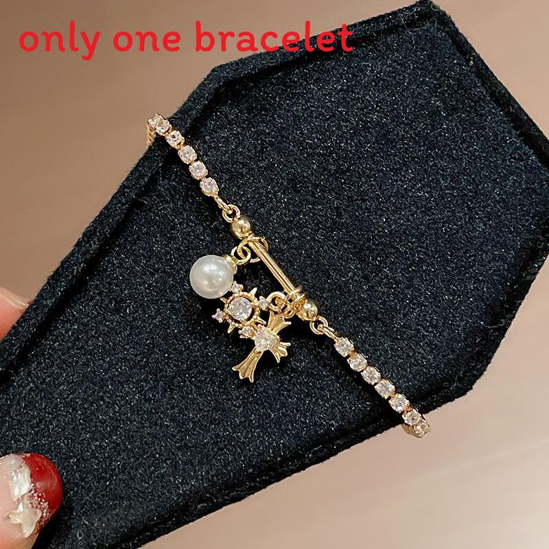 Pulseira Ajustável com Pingente de Cruz para Mulheres com Enfeites de Zircônia Joia da Moda Tendência Presente