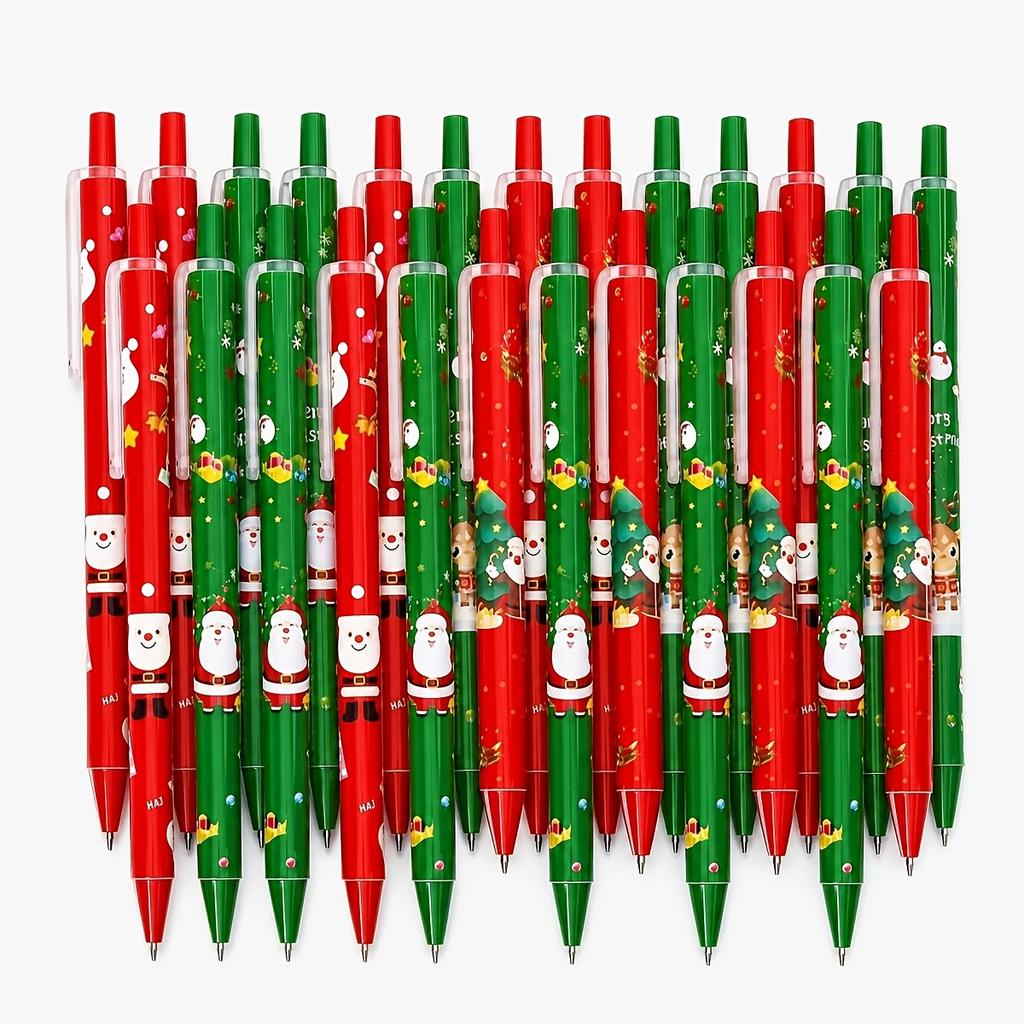 20pcs Christmas Themed Push-Type Ballpoint Pen Set, 0.5mm Black Ink, Suitable for School and Daily Office Stationery, Great Christmas Holiday Gift