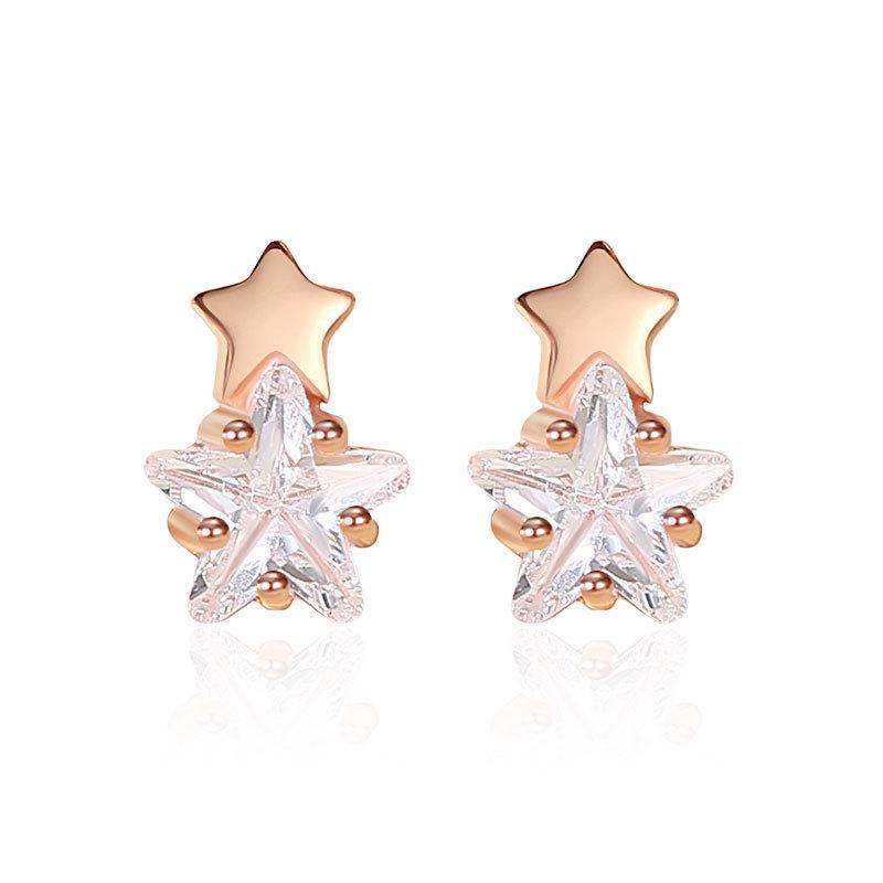Korean S925 Sterling Silver Star Stud Earrings for Women - Zircon, Internet Celebrity Style, Christmas Gift