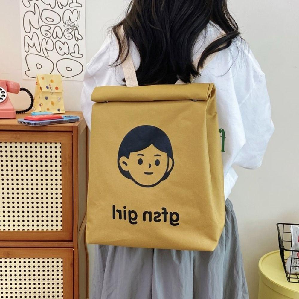 

Large Capacity Gfsn Girl Backpack Lightweight Square Canvas School Bag Portable Travel Style A