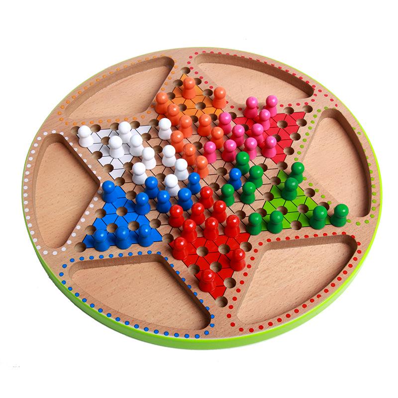 Wooden Educational Toys for Children: Multifunctional Checkers and Ludo Game Board