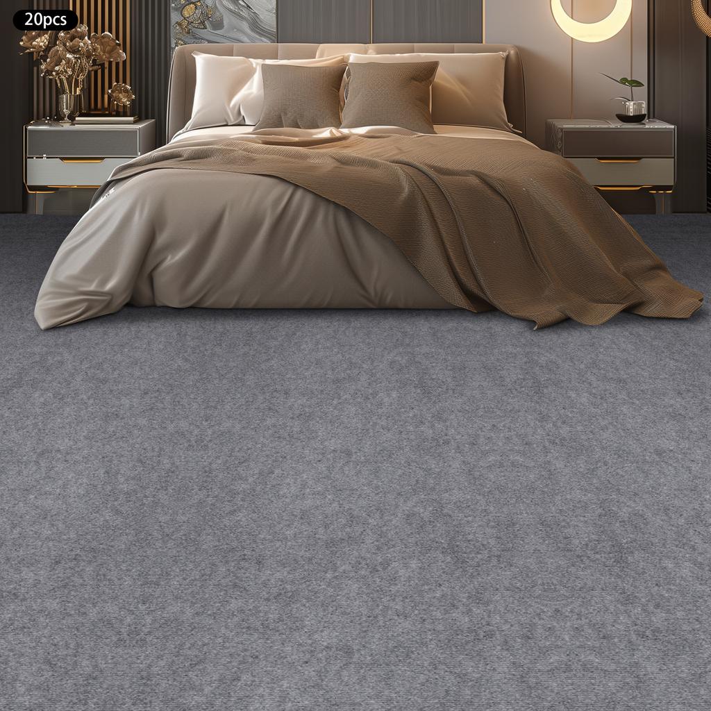 20 Pcs 60x60cm Polyester Square Carpet,Light Grey Striped Self-Adhesive 4mm Carpet Floor-mounted for Restaurants,Family Rooms