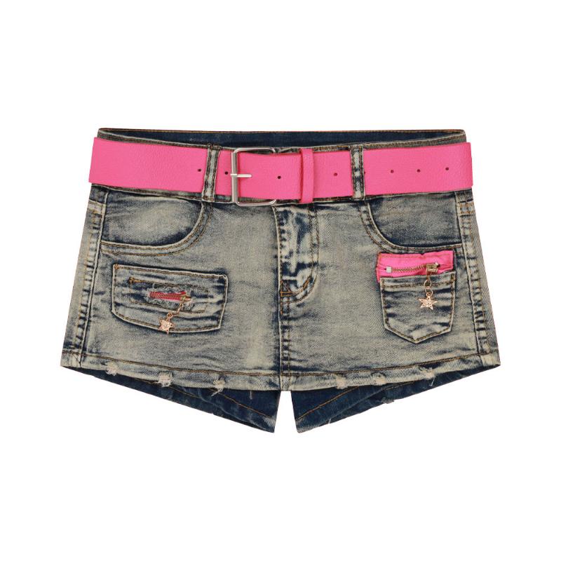 Pantaloni scurți sexy din denim Y2K femei vară albastru mozaic blugi cu talie joasă fuste mini A-line Harajuku vintage punk