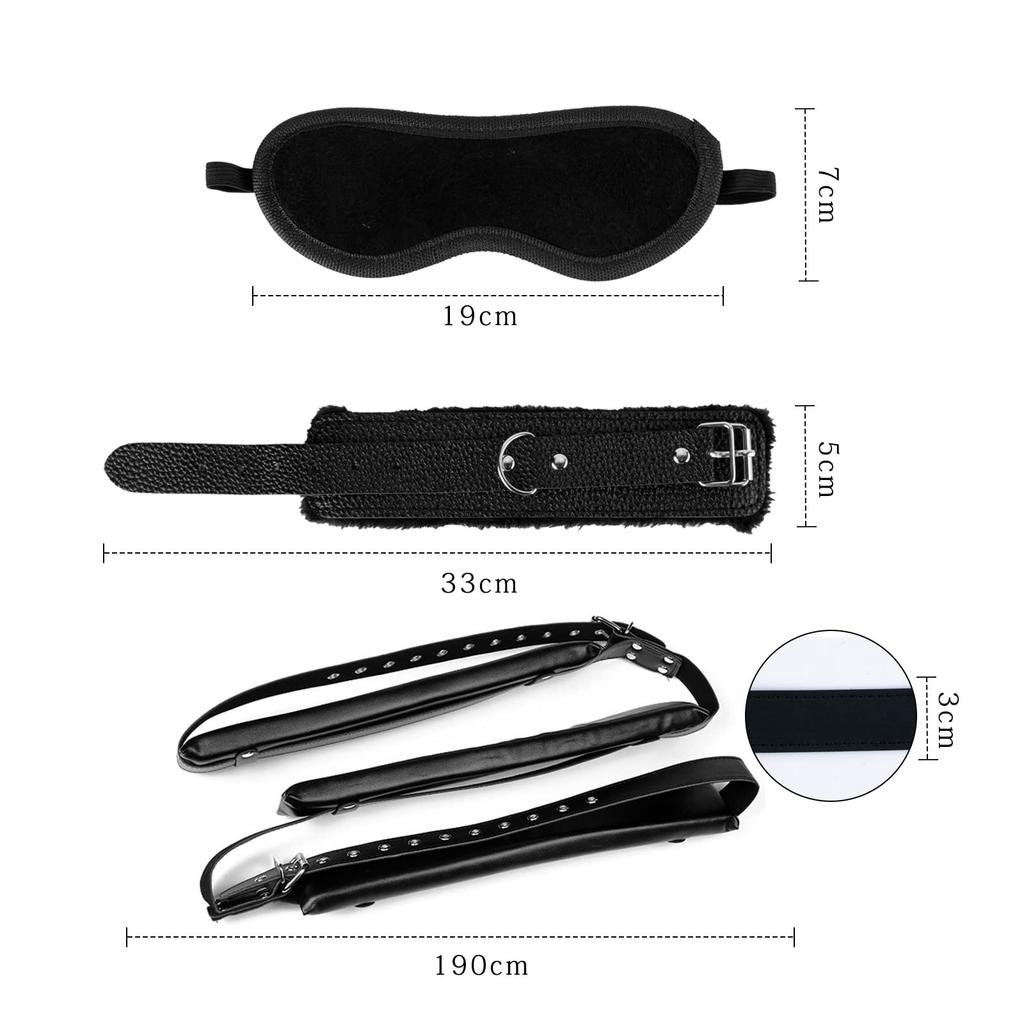 Soxeeh SM Goods Set with and Eye Adjustable SM Belt and Belt Set, 3-Piece M-Shaped Leg-Spreading Restraints, Handcuffs, Mask, Leg-Spreading (Black)