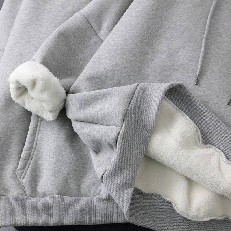 Damen Verdicktes Lockeres Kapuzensweatshirt Einfarbiges Pullover-Oberteil