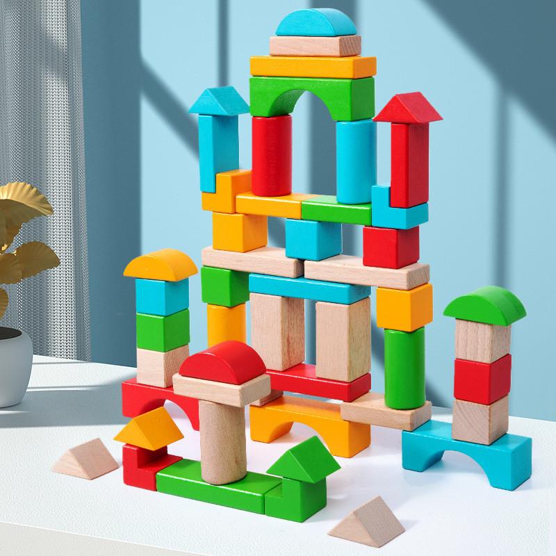 Blocks Creative Wooden Set With 50 Big Pieces For Kids Learning And Imagination