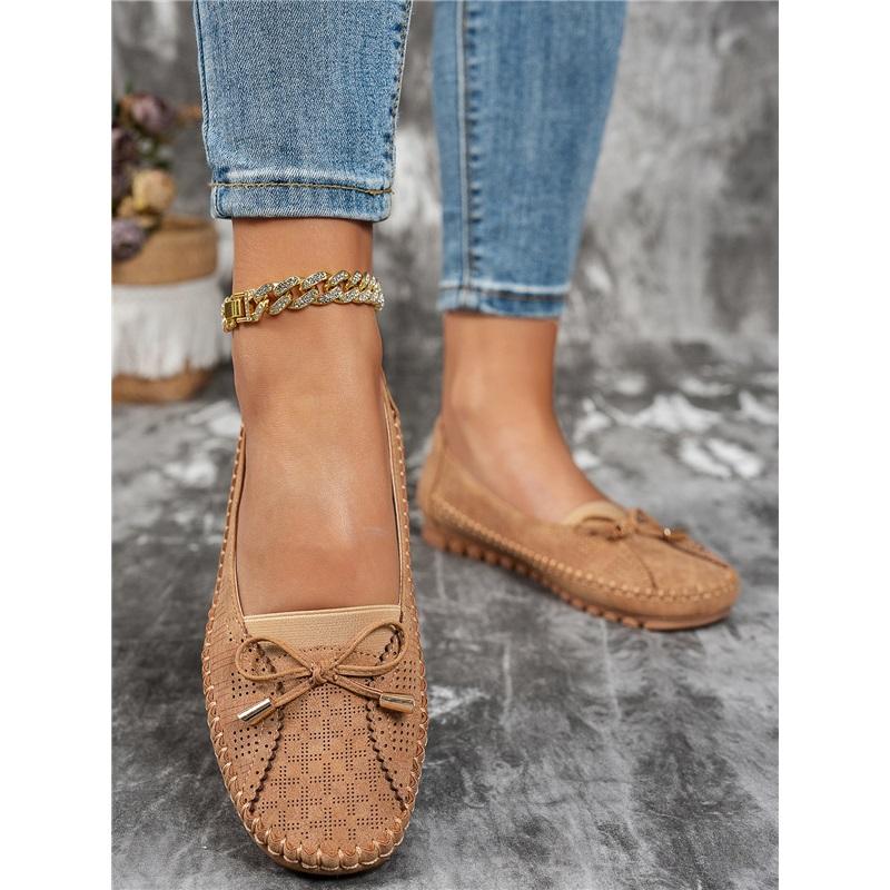 Women Bow Decor Flat Loafers Round Toe Slip‑On Shoes Soft PU Casual Moccasins Comfortable Lightweight Walking Shoes For Daily Office Wear