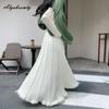 Moda Coreana Otoño Invierno Mujer Falda Maxi Larga Cintura Alta Beige Negro Punto Plisada Falda Tejida Flecos Elegante Femenina Faldas