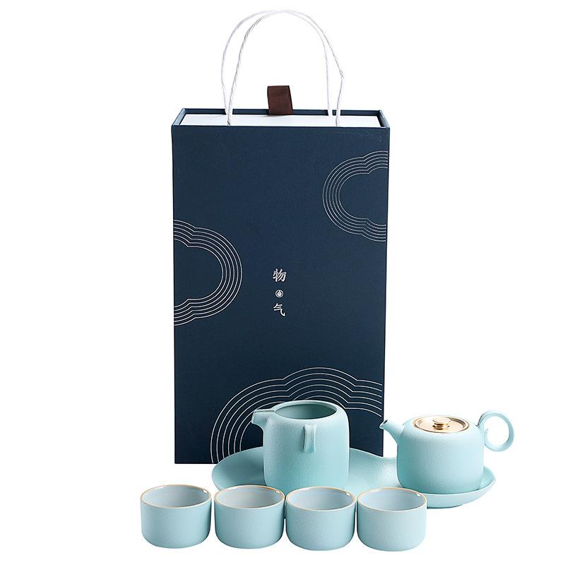 Ceramic Ru kiln kung fu tea set set, bank company holiday cultural and creative gift, can be made into Ru kiln tea sets