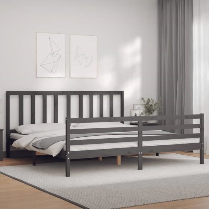 VidaXL Bed Frame with Headboard Grey 200x200 Cm Solid Wood 3193878