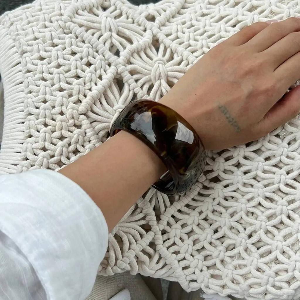 IngeSight.Z Trendy Exaggerated Acrylic Resin Wide Bangles Women Hip Hop Gold Color Geometric Heavy Metal Bangle Bracelet Jewelry