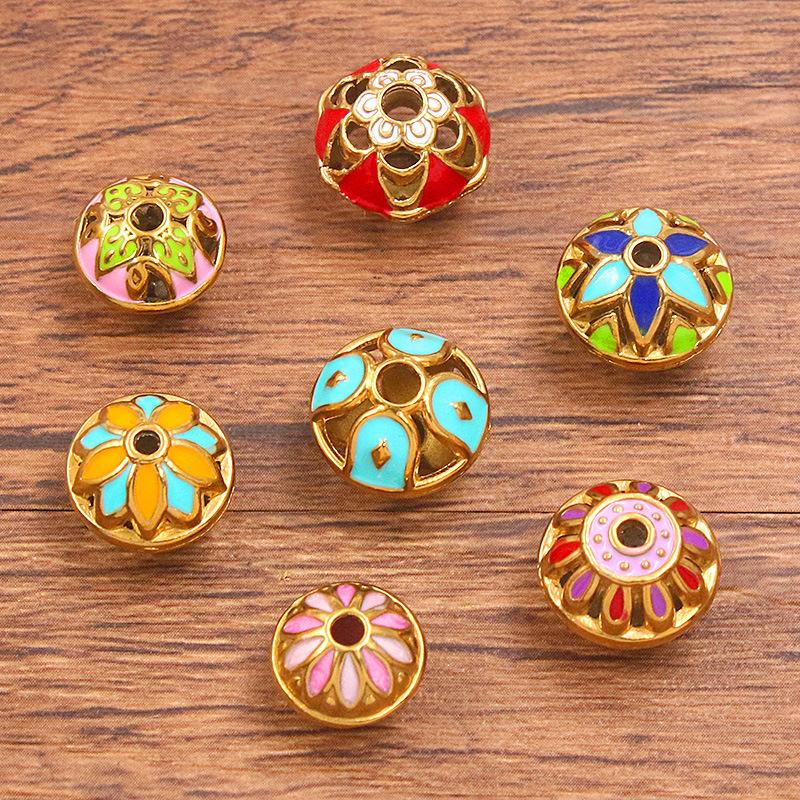 Stainless steel gold round enamel color isolation bead oil pendant