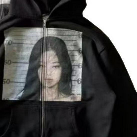 Custom European & American Retro Portrait Zip-Up Hoodie