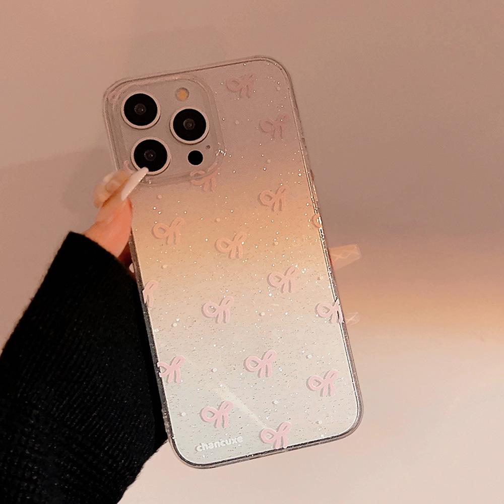 

Glittery Pink Bow Phone Case for iPhone 11, 12, 14, 15 Pro Max with Stand 14