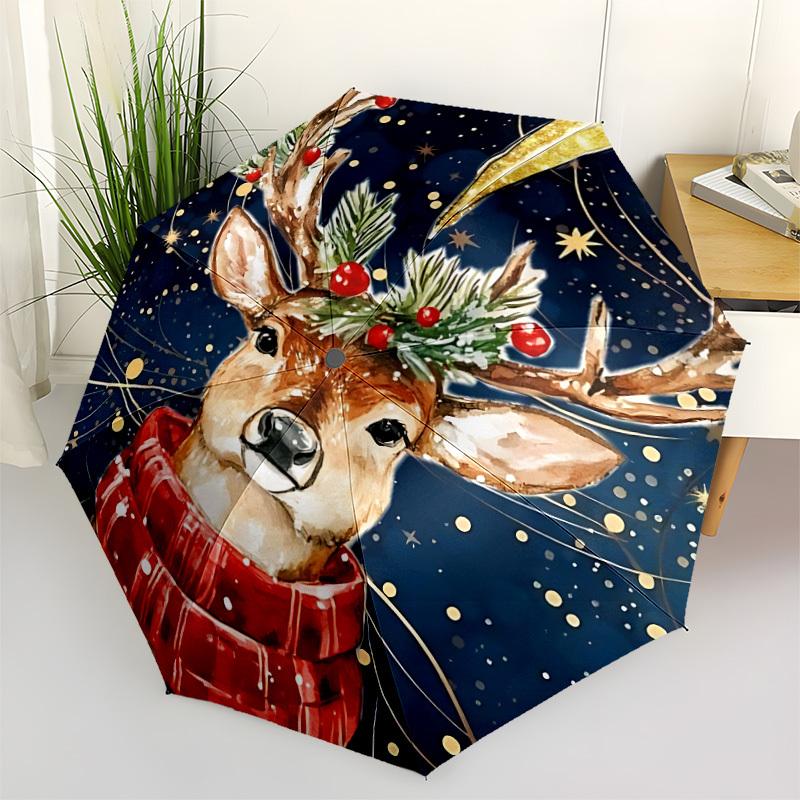 1pc Christmas Deer Automatic Open/Close Umbrella Compact Folding Umbrella, All-Season Portable Umbrella for Women/Men F1124032