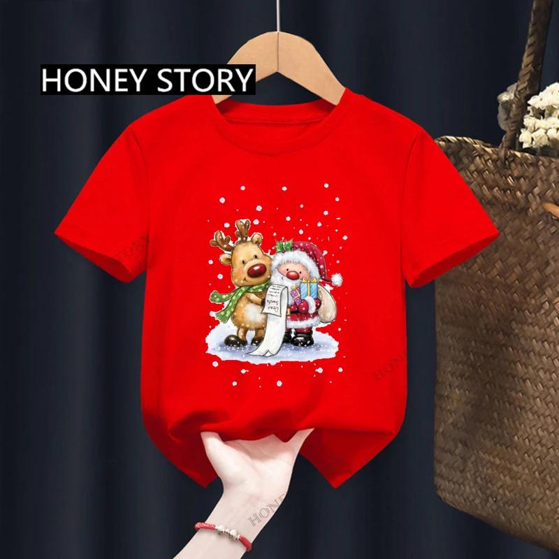 Christmas Kid T Shirt Fashion Merry Christmas Letter-printed Children's T-shirt Short-sleeved Tops for Children Clothes Tee
