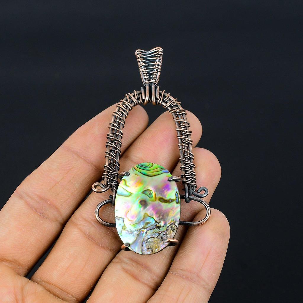Abalone Shell 999 Copper Wire Wrapped Pendant, Handmade Gemstone Pendant Jewelry, Gifts For Wife Brand New Pendant