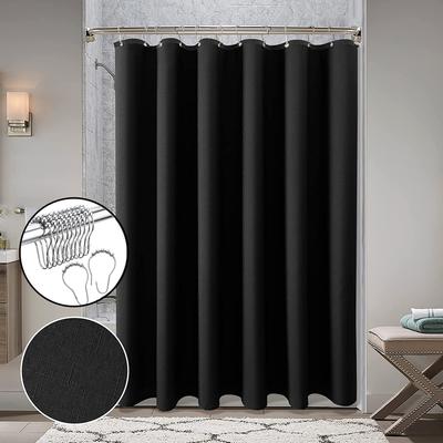 Cortina de Baño Impermeable Negra con Ganchos Metálicos Plateados Cortina de Ducha Blanca Gruesa para Baño Cubierta para Bañera Extra Grande Ancha