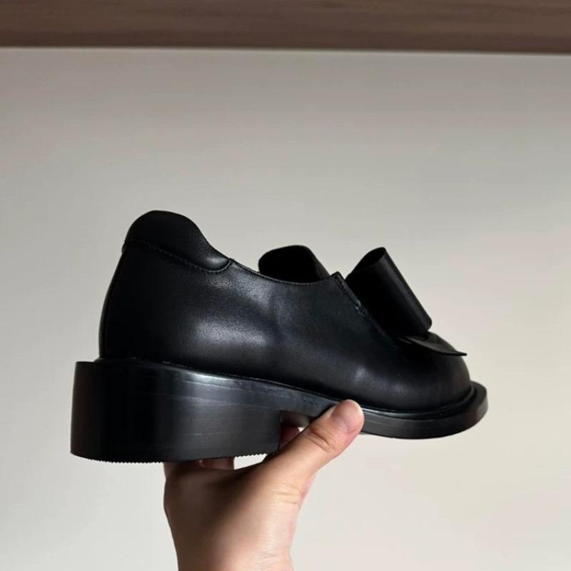 Leather college style bow round head small leather shoes women's spring and autumn new thick heel platform loafers single shoes