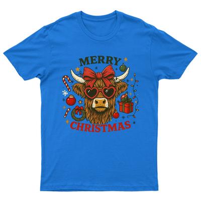 Merry Christmas Highland Cow TShirt Unisex Gift Retro Seasonal Funny Xmas