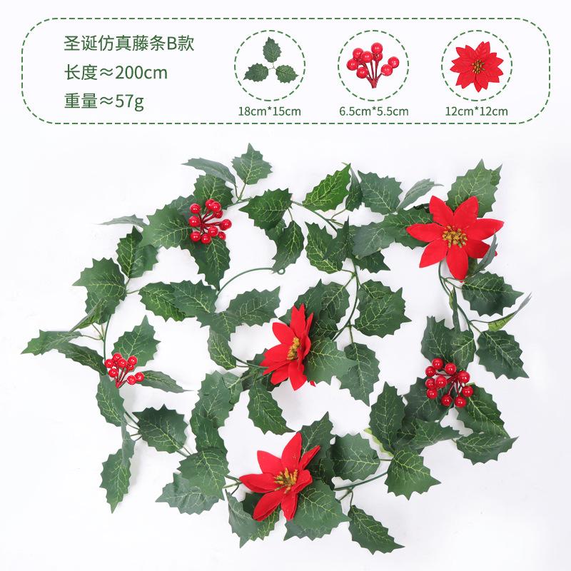 Christmas Rattan European And American Home Decoration Arrangement Artificial Fake Leaves Simulation Christmas Decoration Rattan