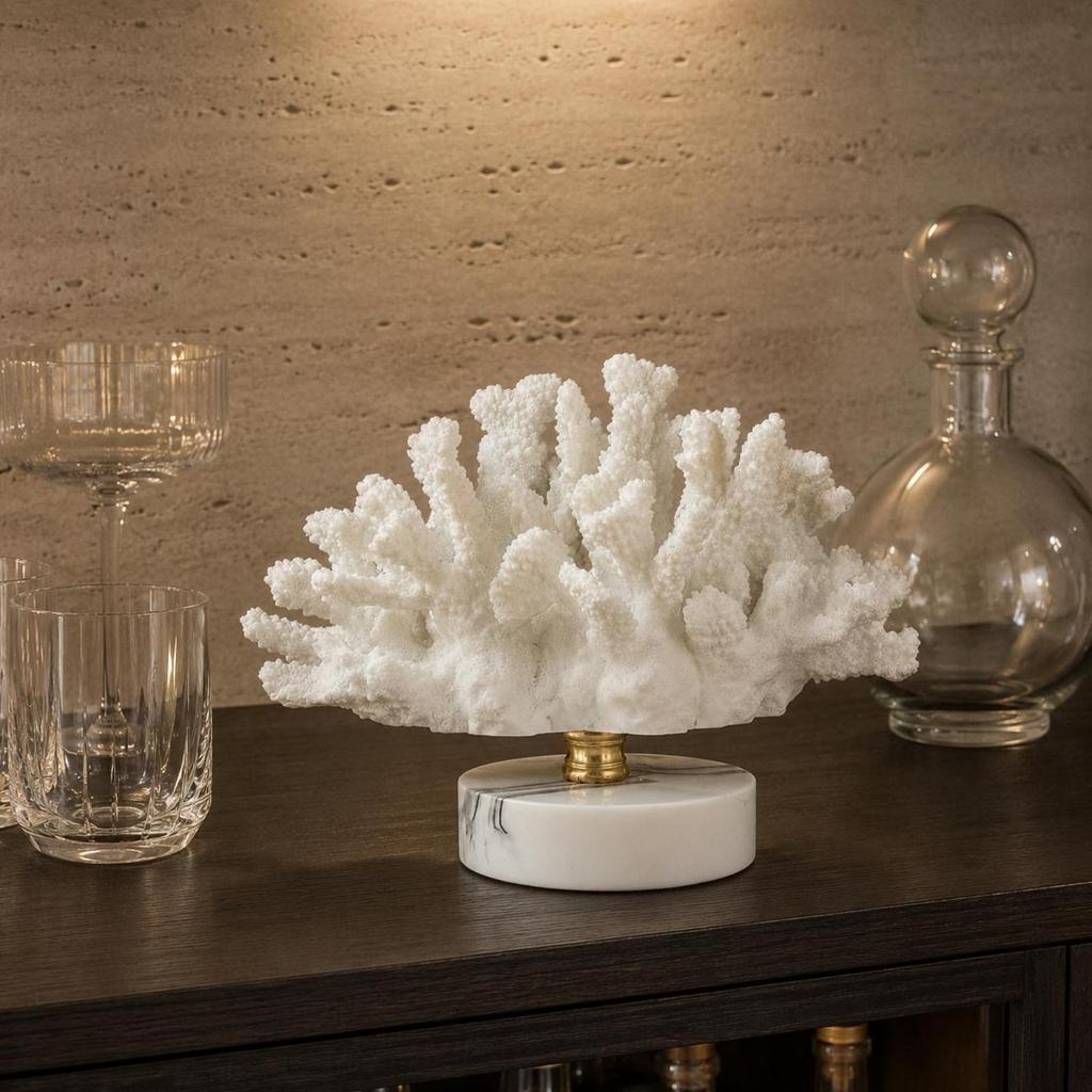 Coral Tabletop Ornament Handmade Marble Sculpture Textured for Living Room