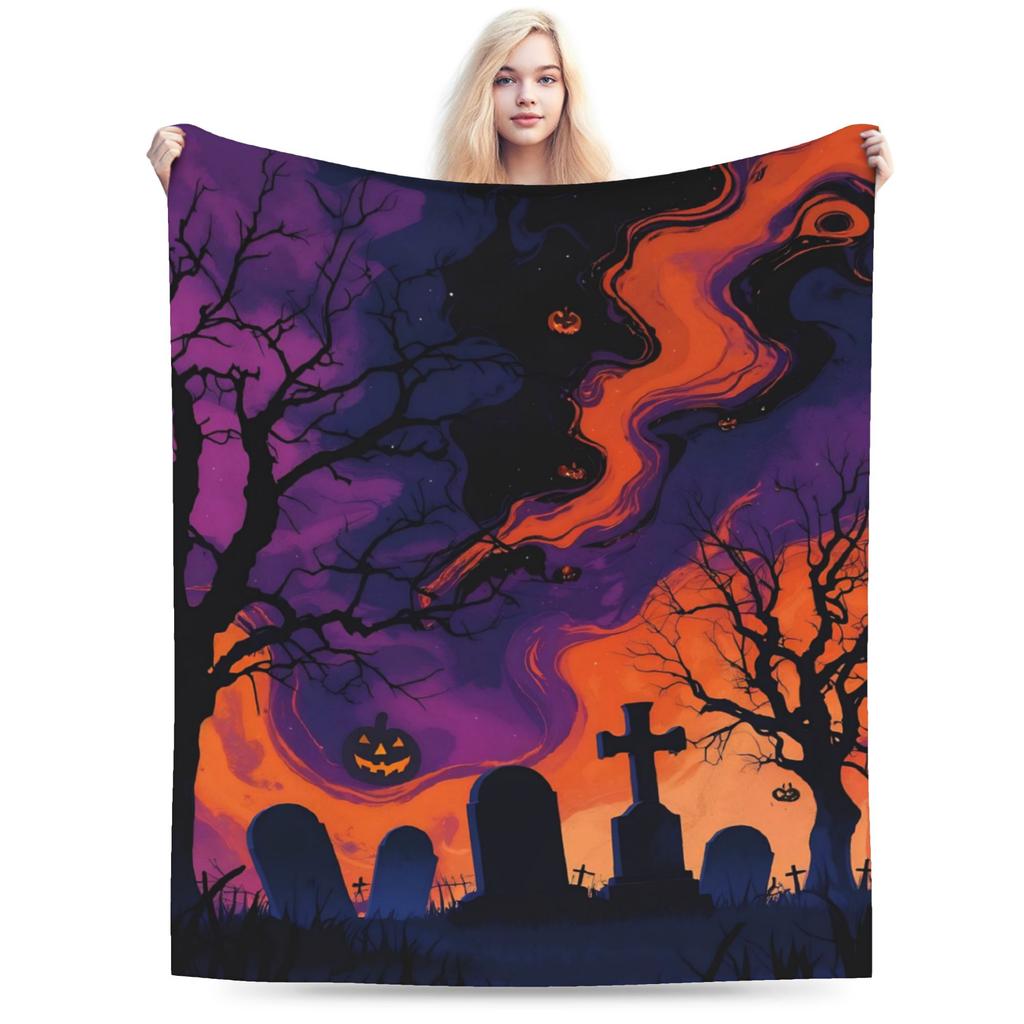 Happy Halloween Cartoon Blanket Cover Velvet Warm Throw Blanket for Car Sofa Couch Bed Rug