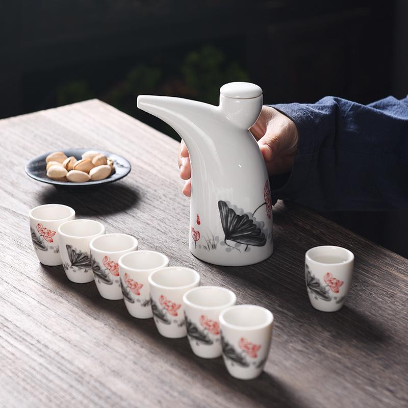 Ceramic Wine Set Half A Catty Small Wine Jug Wine Dispenser Baijiu Cup Yellow Wine Cup Chinese Sake Customization