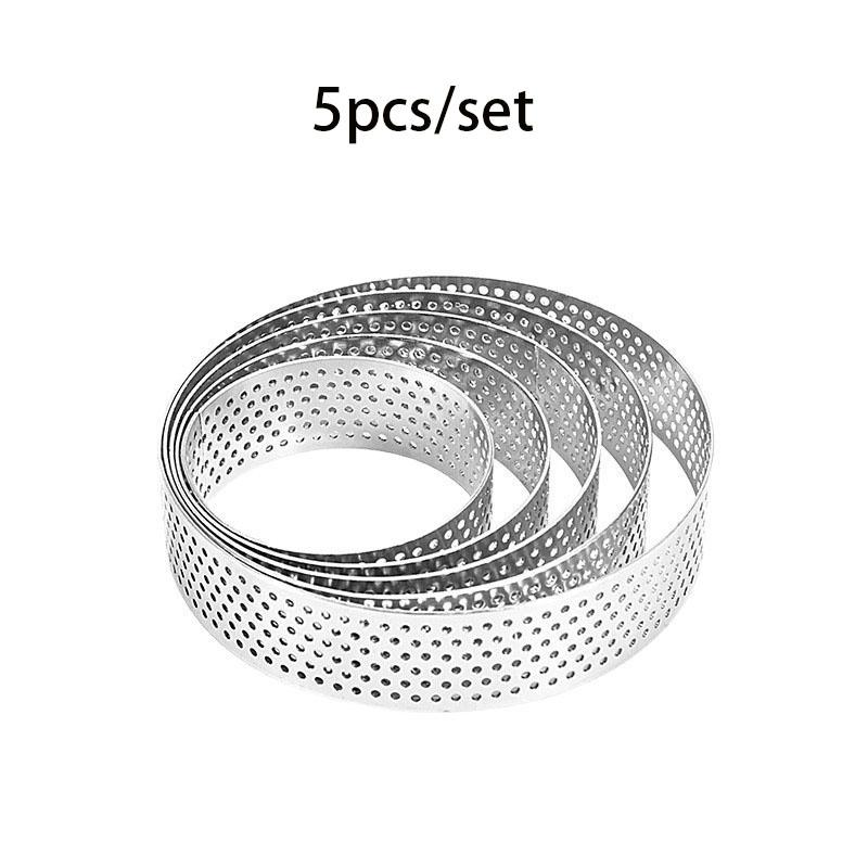 

5pcs/set Stainless Steel Perforated Cake/Tartlet Rings Nonstick Polishing Mousse Dessert Tools for Baking French Desserts Fruits