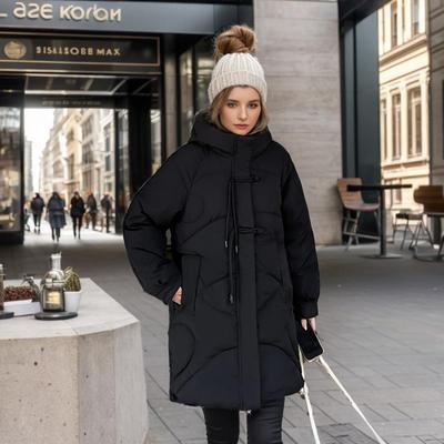 Sonbahar Kış Kadın Orta Boy Pamuklu Mont Günlük Kalın Sıcak Pamuk Dolgulu Giysiler Kapüşonlu Düz Renk Dış Giyim Moda Sokak Giyimi