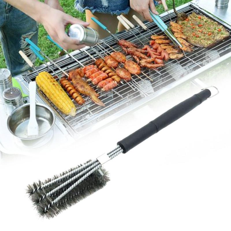 Stainless Steel Bbq Brush With Three Heads For Grill Cleaning And Maintenance