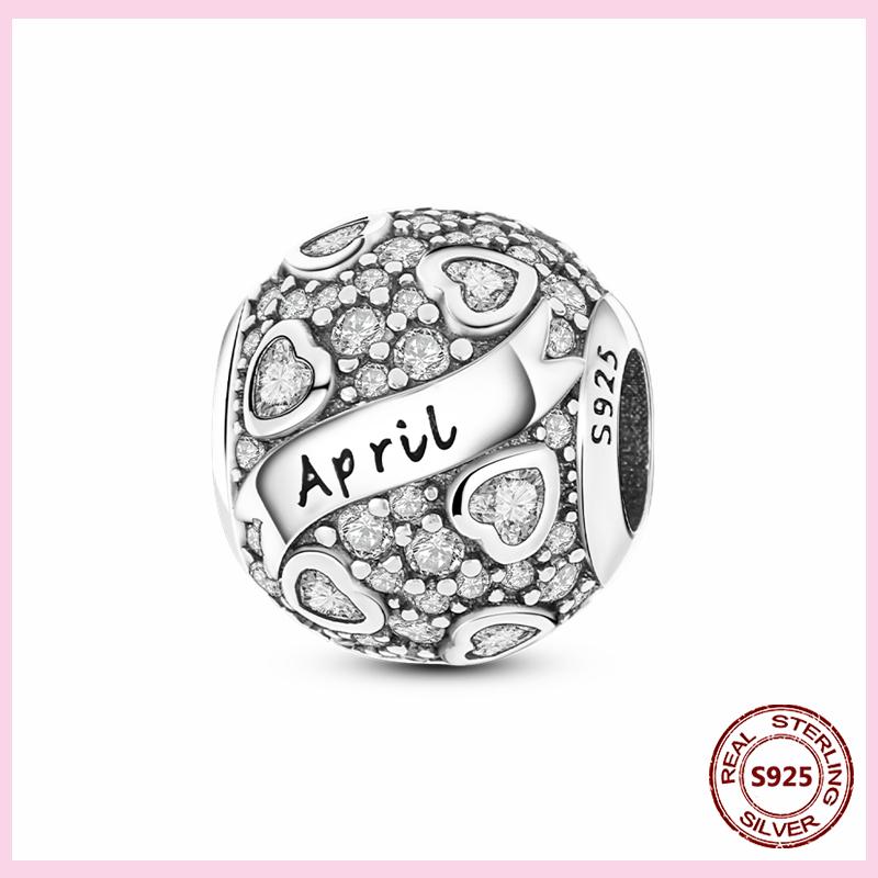 PAMELA 925 Silver Heart Birthstone Charm with Multi-color Zircon Flower Bead for Bracelet Best Gift