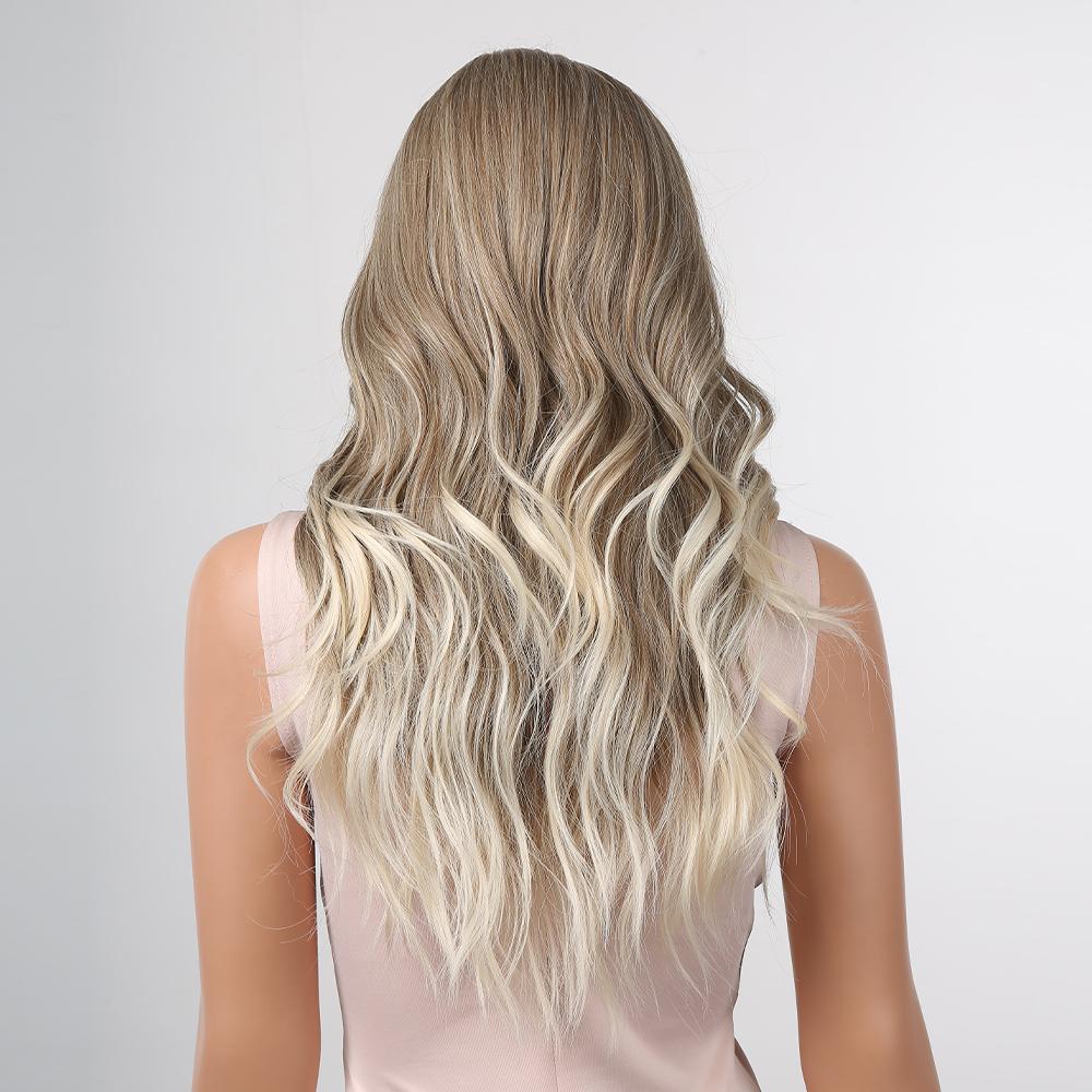 ALAN EATON Synthetic Front Lace Wig Long Wavy Wigs Ombre Grey to Blonde Daily for Women High Density Heat Resistant Hair