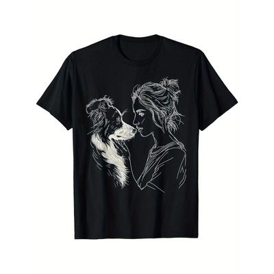 European Sizes Border Collie Mom Cute Border Collie Lover T-Shirt for Men -  Lightweight Casual Round Neck Tee with Heartwarming
