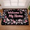 Welcome Letter Print Floral Fruit Vintage Pattern Floor Mat Non‑Slip Doormat for Porch Hallway Kitchen Indoor Home Decor